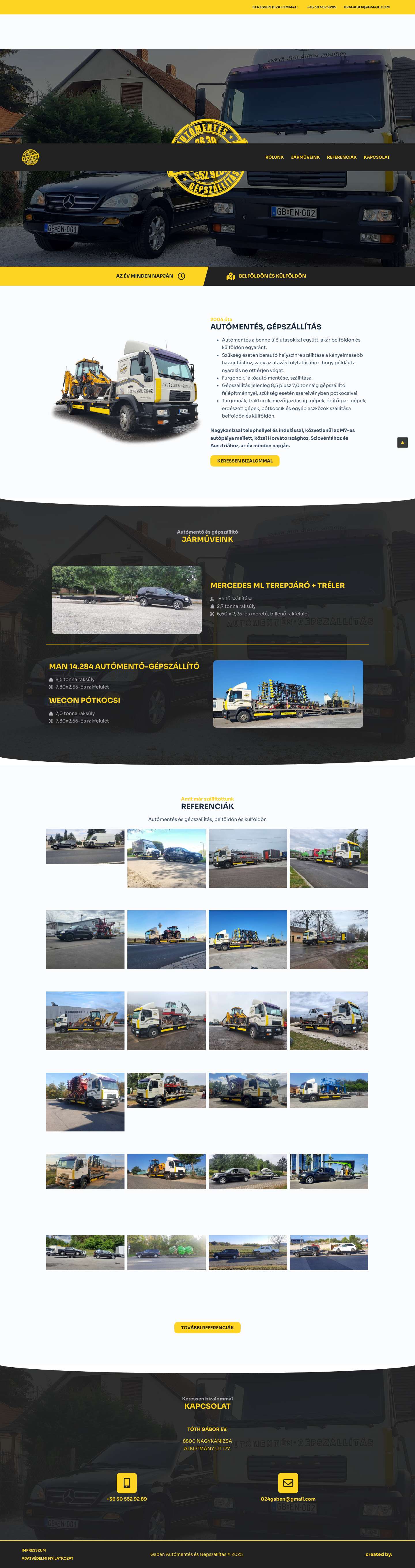 Gaben Autómentés és Gépszállítás - M7, Zala megye, Nagykanizsa - Full Screenshot