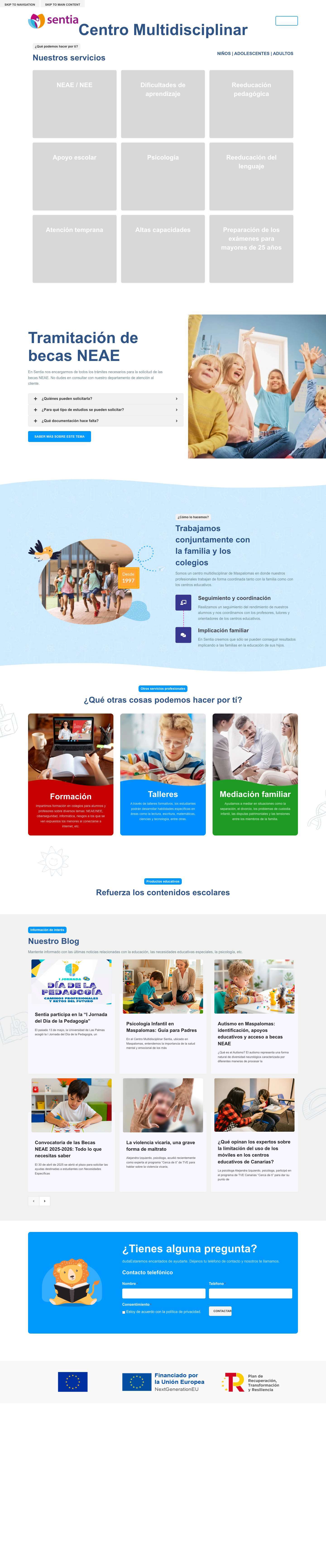 Centro Multidisciplinar Sentia | Becas NEAE, Psicología, Pedagogía - Full Screenshot