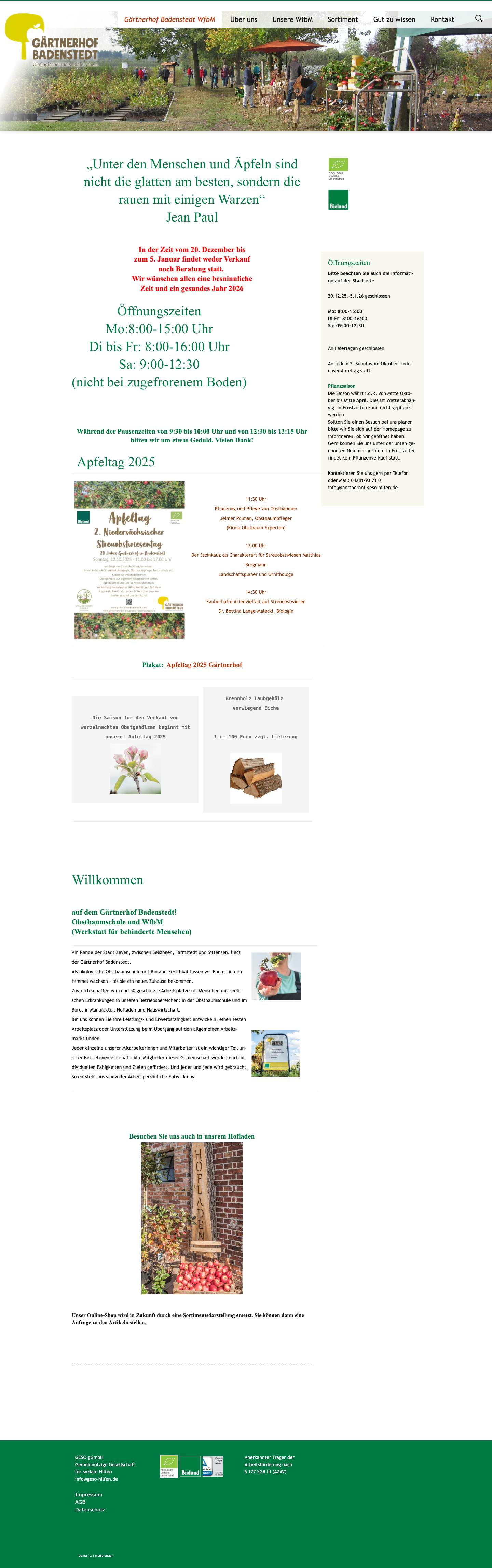 Gärtnerhof Badenstedt | Ökologische Baumschule und Werkstatt für Menschen mit Behinderung - Full Screenshot