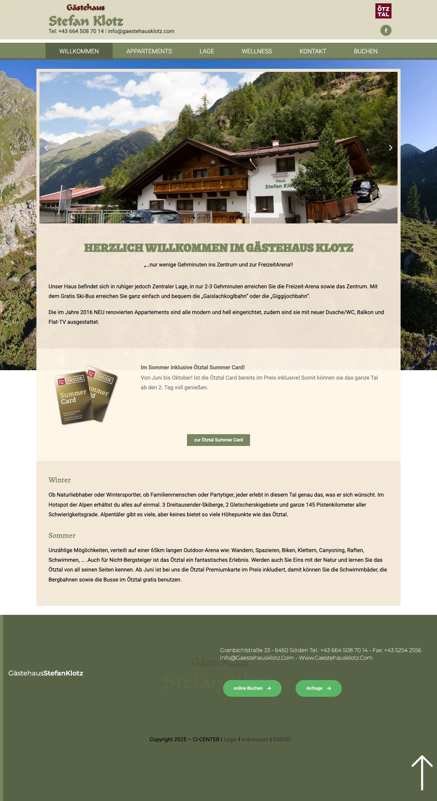 Willkommen - Gaestehaus Klotz Martina in Söldenarrow-up - Full Screenshot