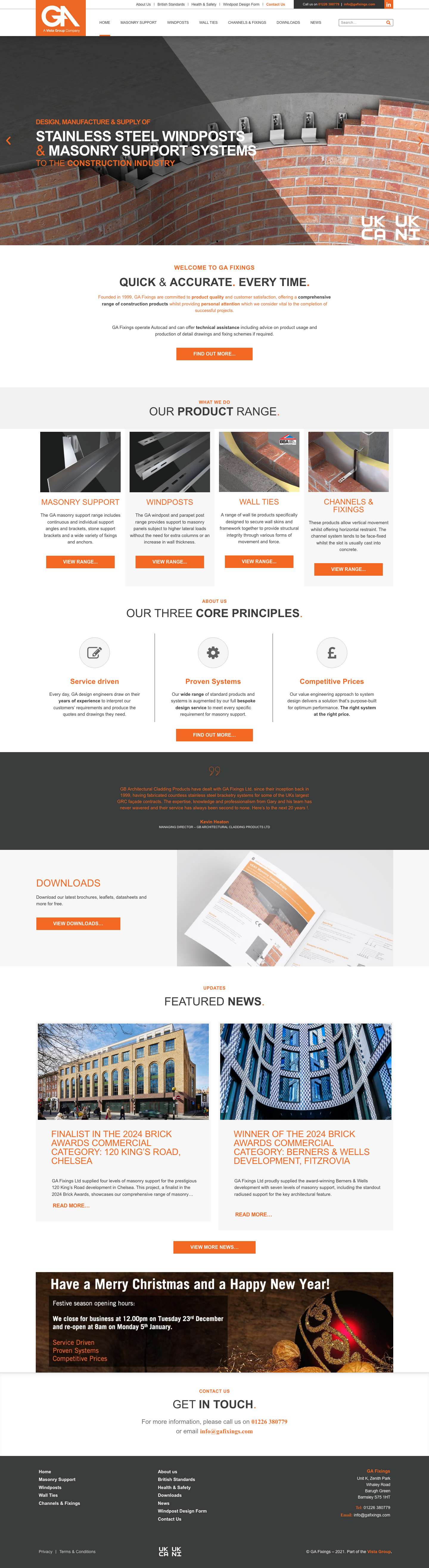 GA Fixings – comprehensive range of construction products - Full Screenshot