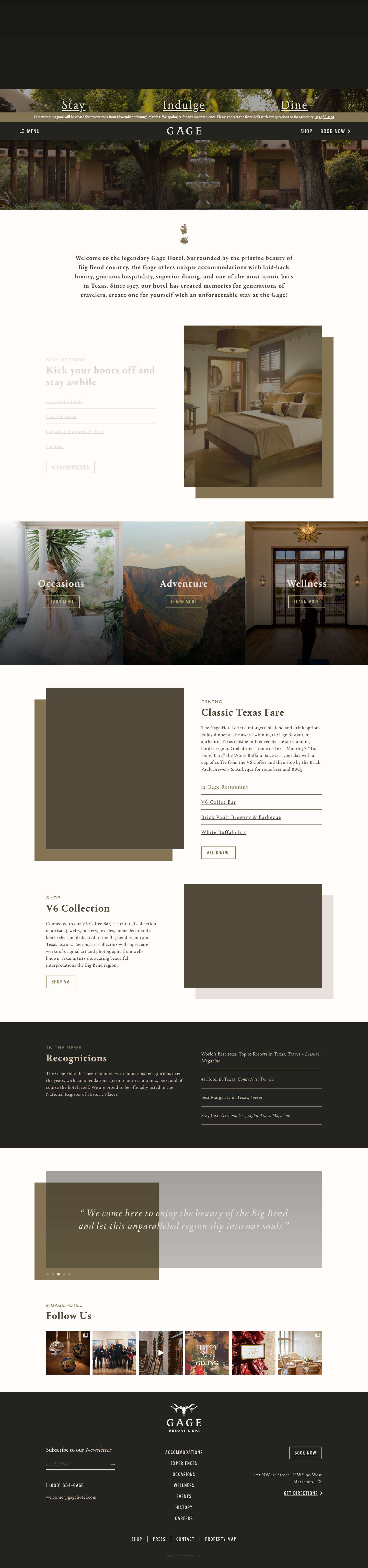 Home - The Gage Hotel - Full Screenshot