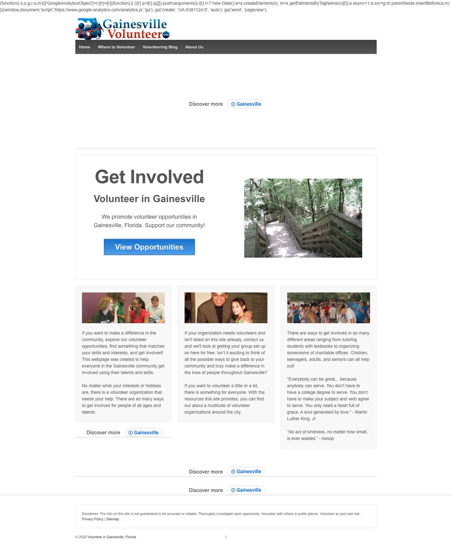 Volunteer in Gainesville, Florida - Full Screenshot