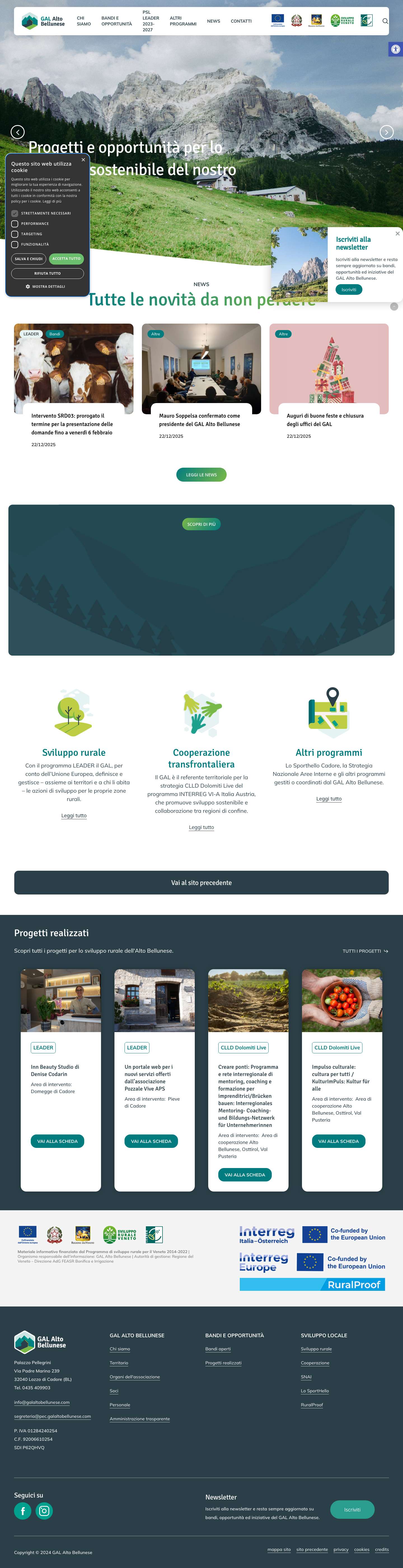 GAL Alto Bellunese - per lo sviluppo del nostro territorioStrumenti accessibilitàAumenta testoDiminuisci testoScala di grigiContrasto altoContrasto negativoLight BackgroundLink sottolineatiFont leggibileReset - Full Screenshot