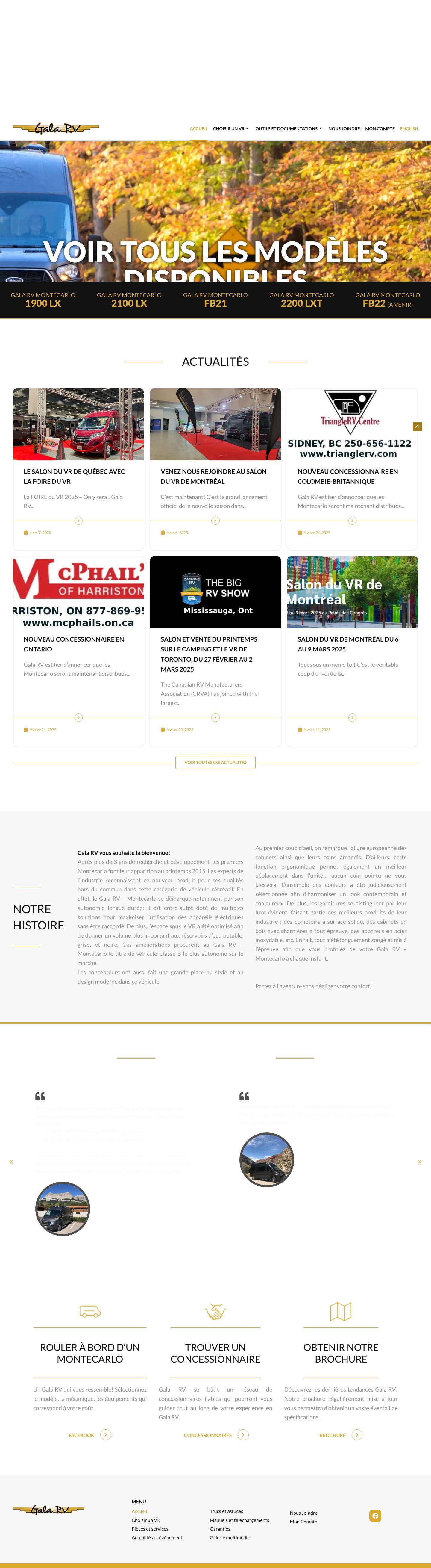 Accueil | Gala RV / Classe B Montecarlo Véhicules récréatifs - Full Screenshot