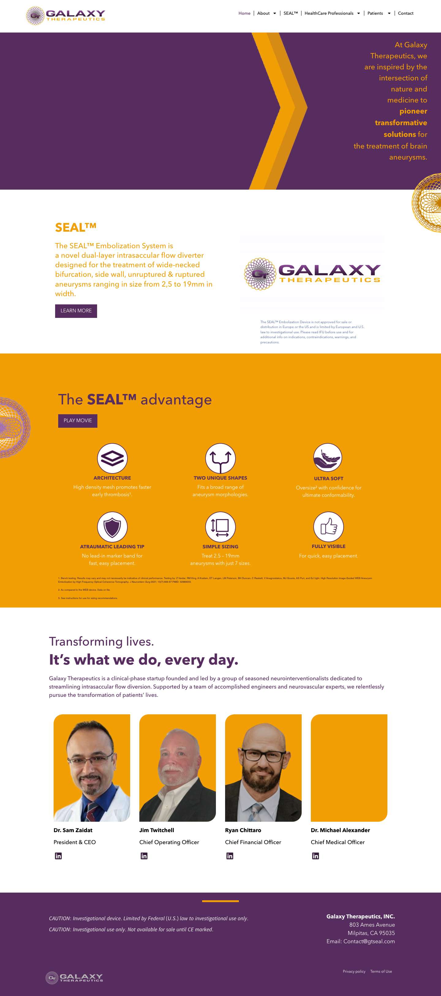 Galaxy Therapeutics – Inspired by Nature, Galaxy is revolutionizing Brain Aneurysm treatment. - Full Screenshot