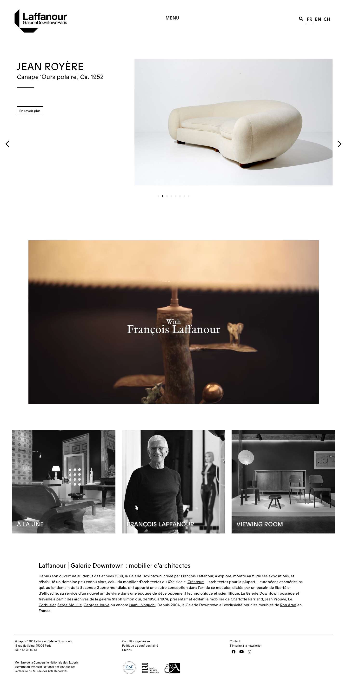 Laffanour | Galerie Downtown — Mobiliers Charlotte Perriand, Jean Prouvé, Pierre Jeanneret… - Full Screenshot