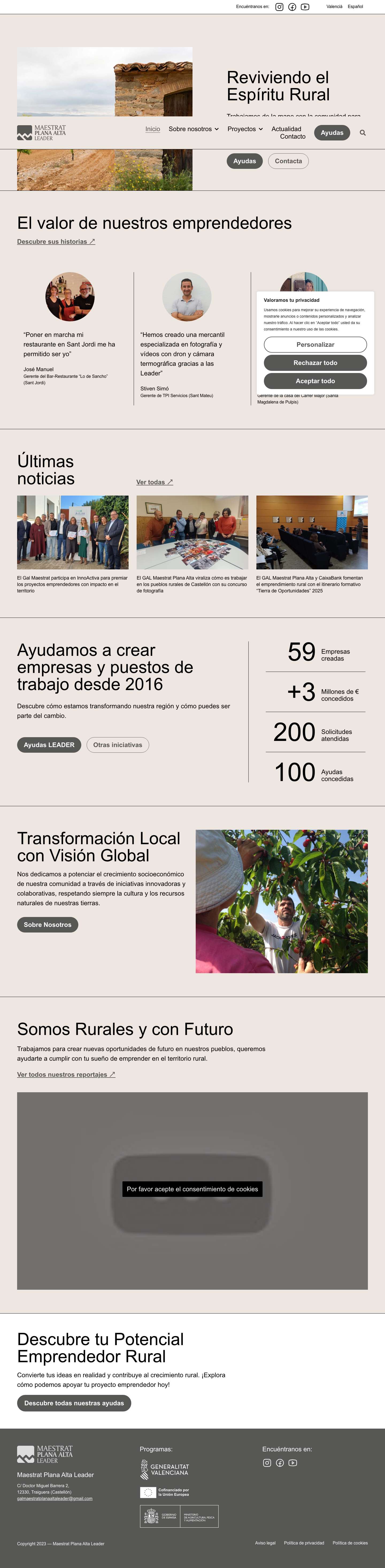 GAL Maestrat Plana Alta - Ayudas LEADER, emprendimiento y desarrollo sostenible - Full Screenshot
