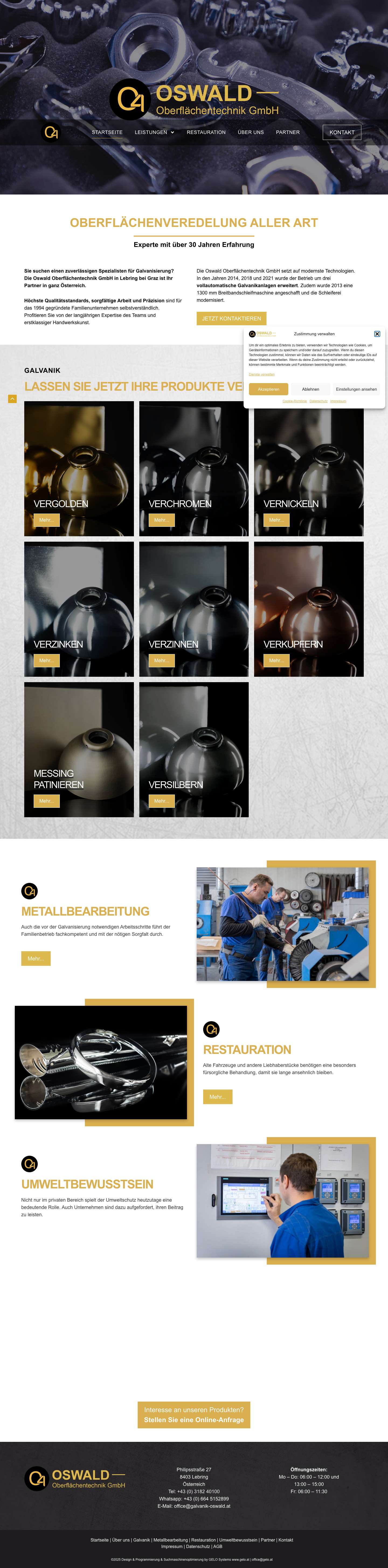 OSWALD Oberflächentechnik | Galvanik | Metallbearbeitung | Restauration | Steiermark in Österreich - Full Screenshot