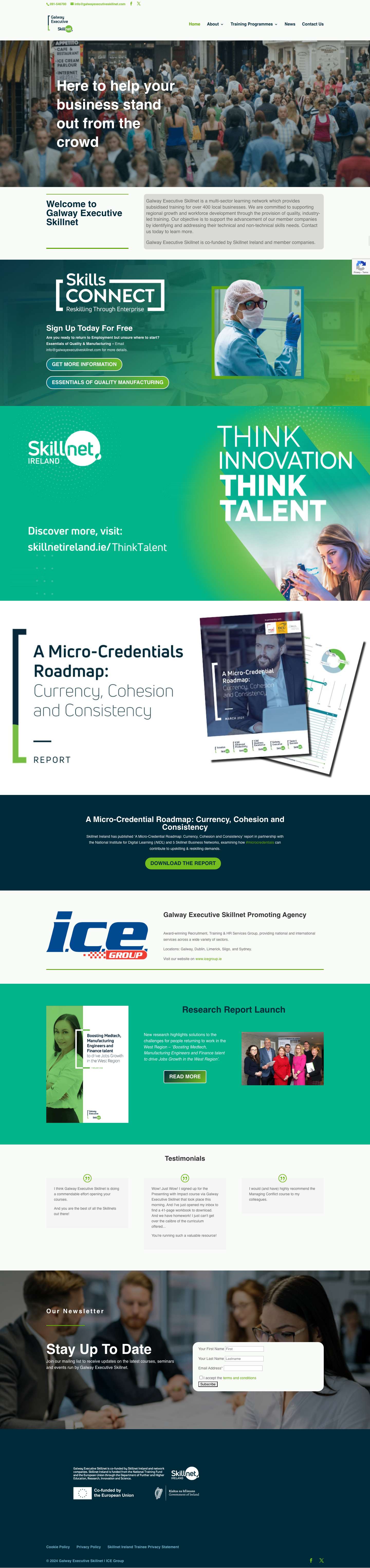 Training Courses - Support For Businesses - Galway Executive Skillnet - Full Screenshot