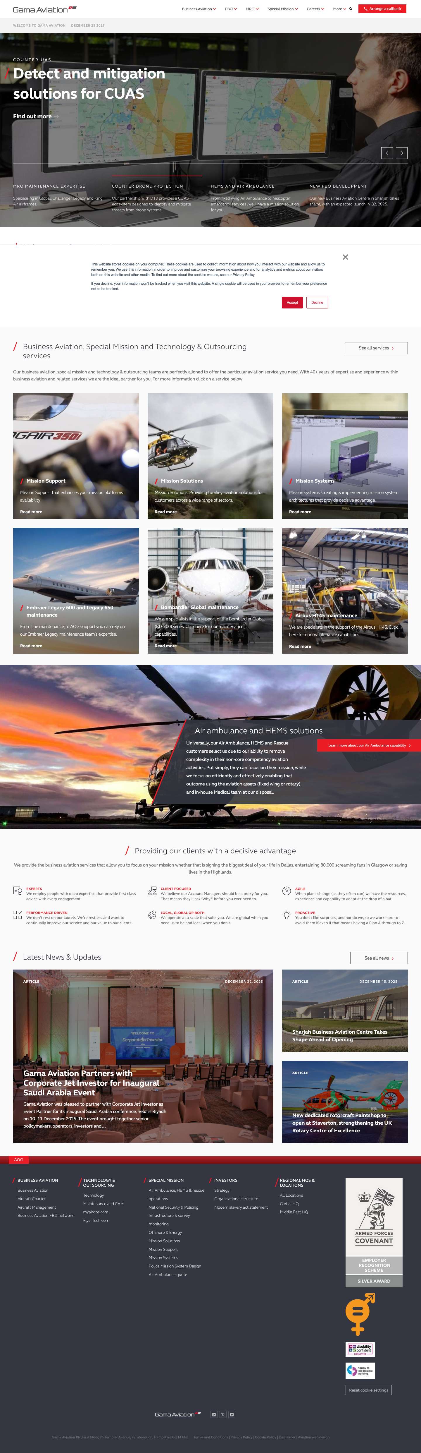 Gama Aviation, business aviation, special mission, technology/outsourcing. - Full Screenshot