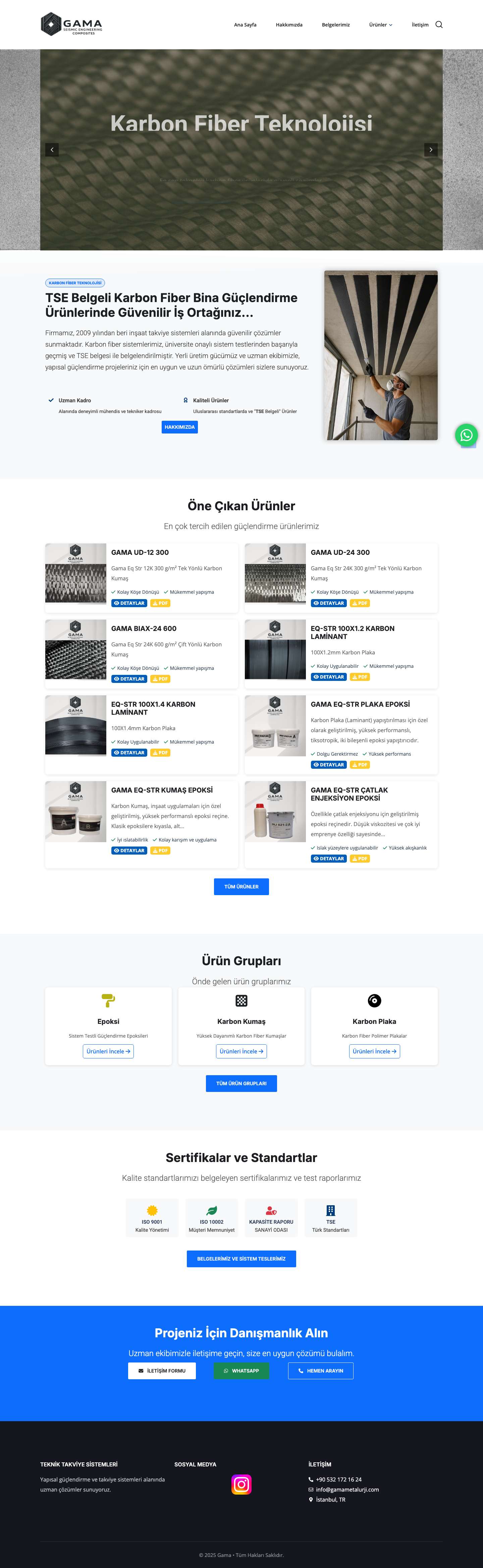 Karbon Fiber Bina Güçlendirme – TSE, ISO, Güvenilir Ürünler | Gama - Full Screenshot