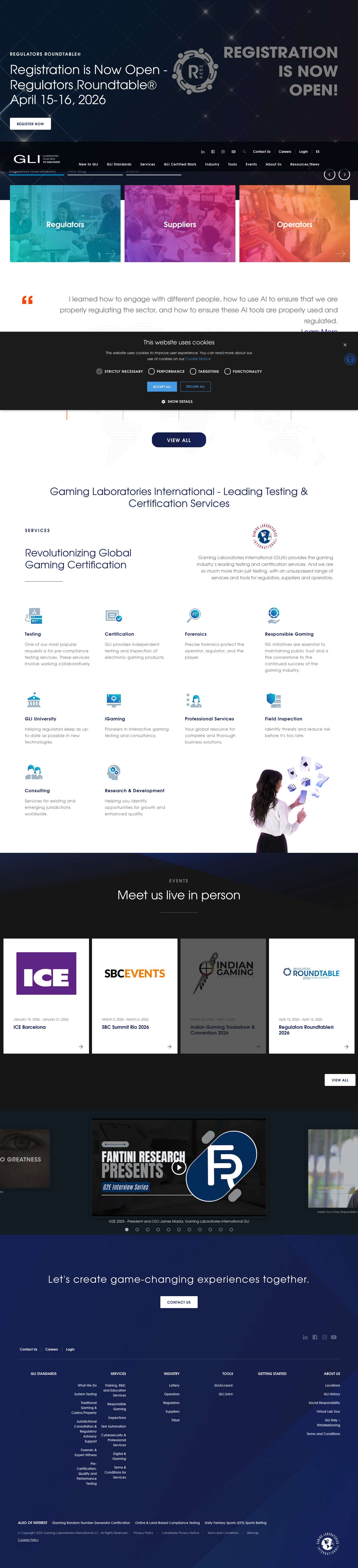 Gaming Labs International - Global Gaming Testing & Certification - Full Screenshot