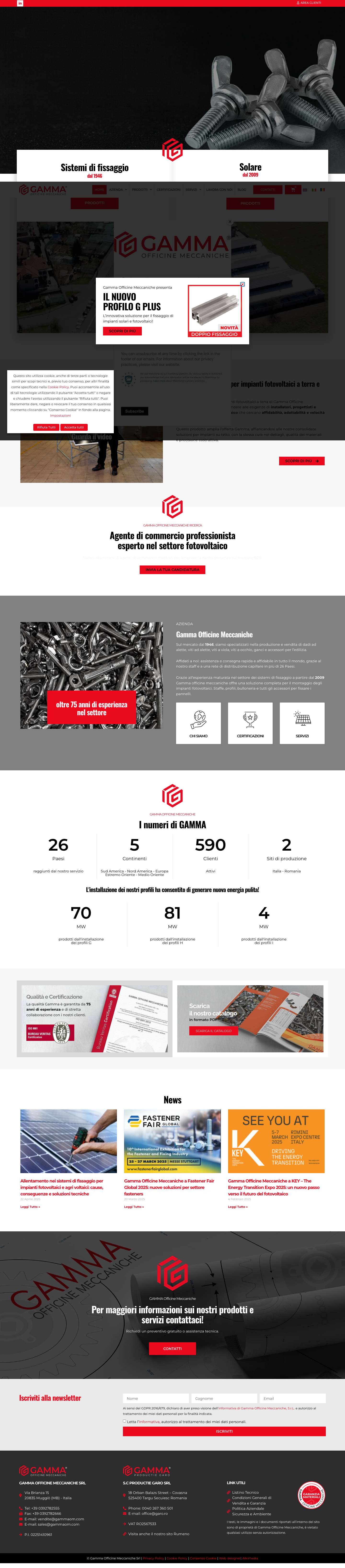 Gamma Officine Meccaniche: Sistemi di fissaggio per edilizia, solare e fotovoltaico - Full Screenshot