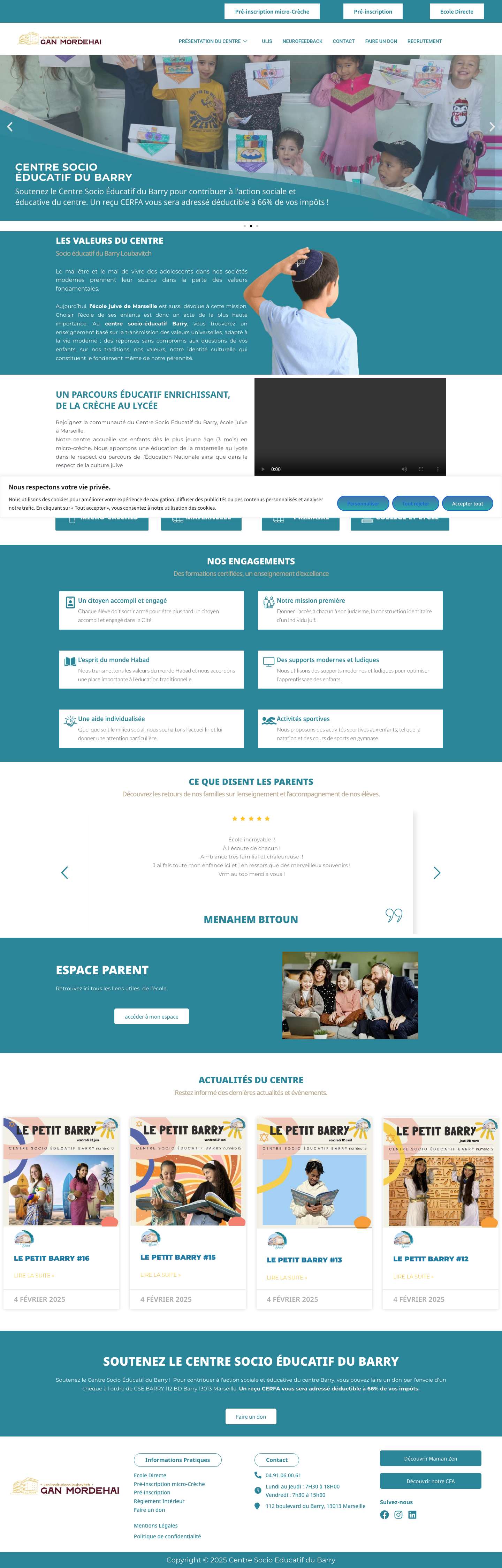 école juive Marseille - Centre Socio Educatif du Barry - Full Screenshot