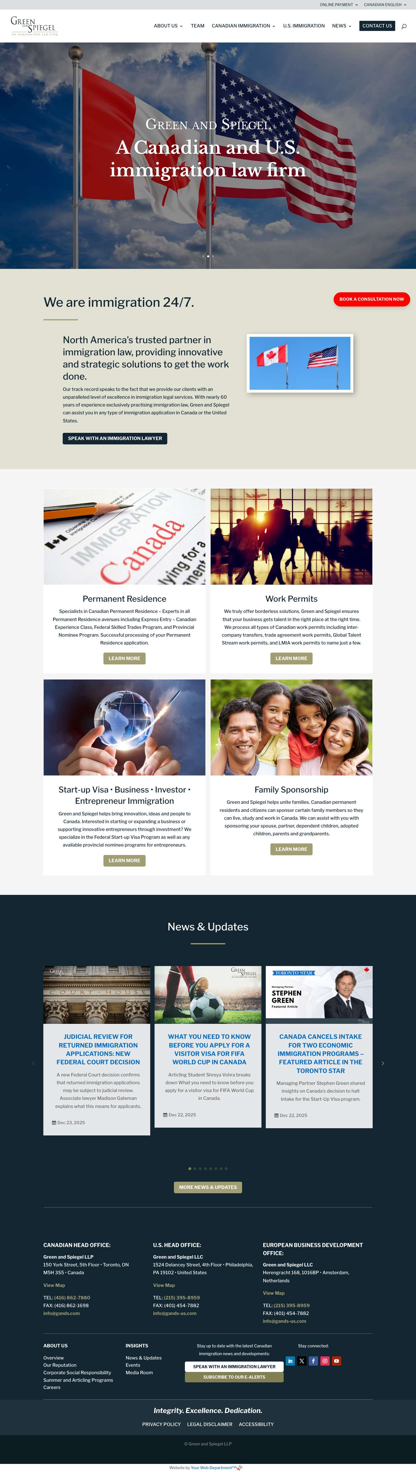 Canadian Immigration Lawyers | Corporate Immigration Toronto | Green & Spiegel - Full Screenshot