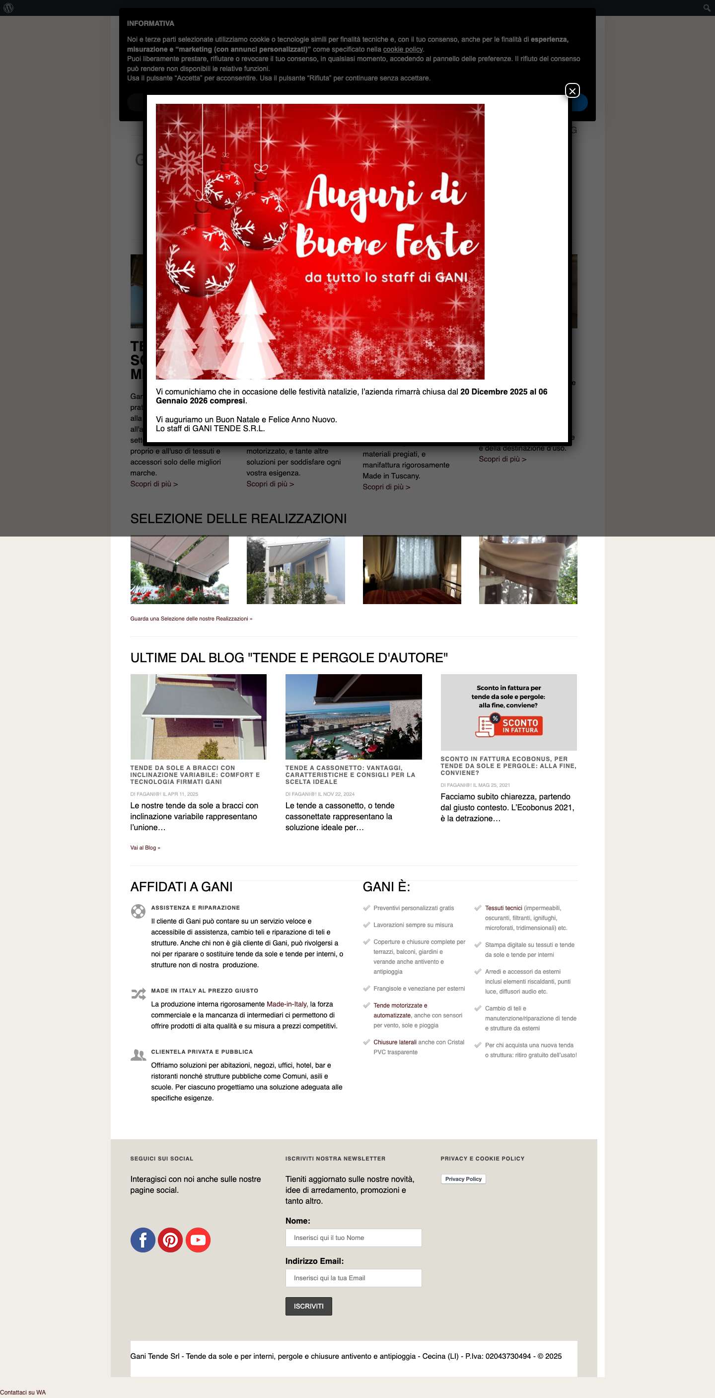 Tende da sole e tende per interni, pergole e chiusure invernali - Gani - Full Screenshot