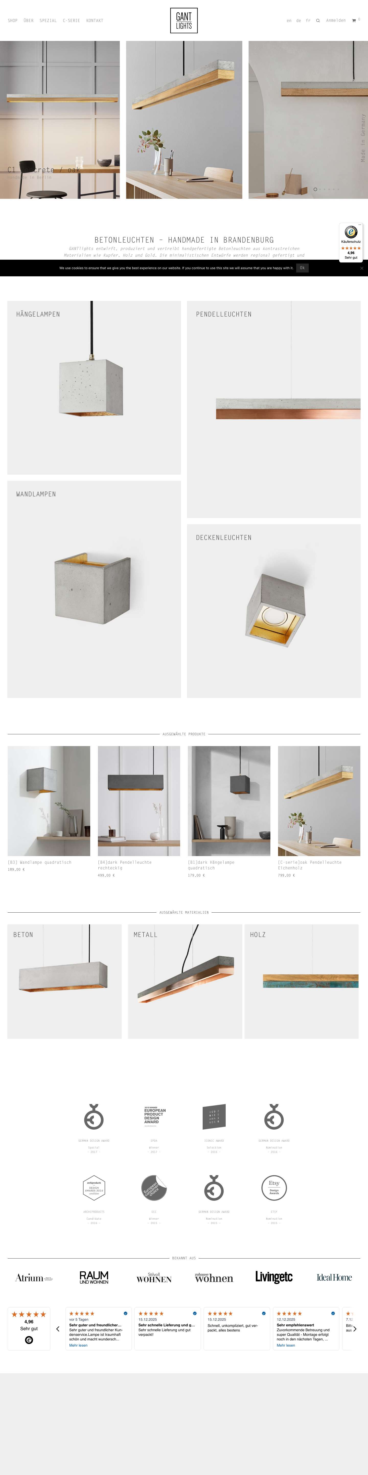 Betonleuchten - Pendelleuchten und Hängelampen aus Beton - GANTlights - Full Screenshot