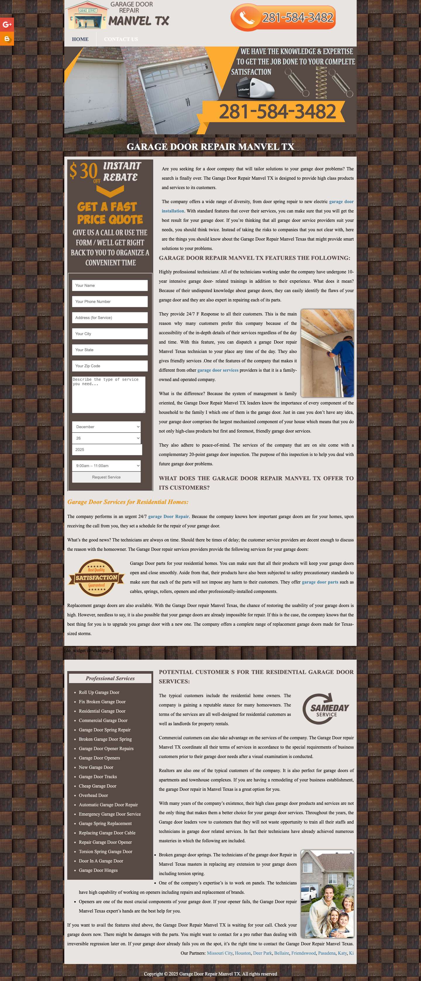 Garage Door Repair Manvel TX - Opener & Torsion Spring - Full Screenshot