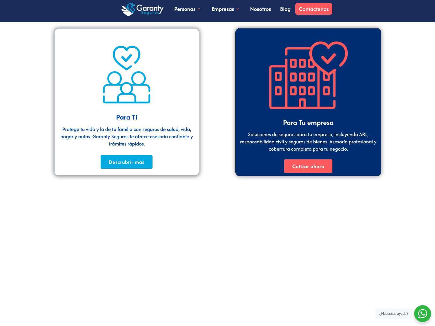 Inicio - Garanty Seguros | Seguros para Personas y Empresas - Full Screenshot