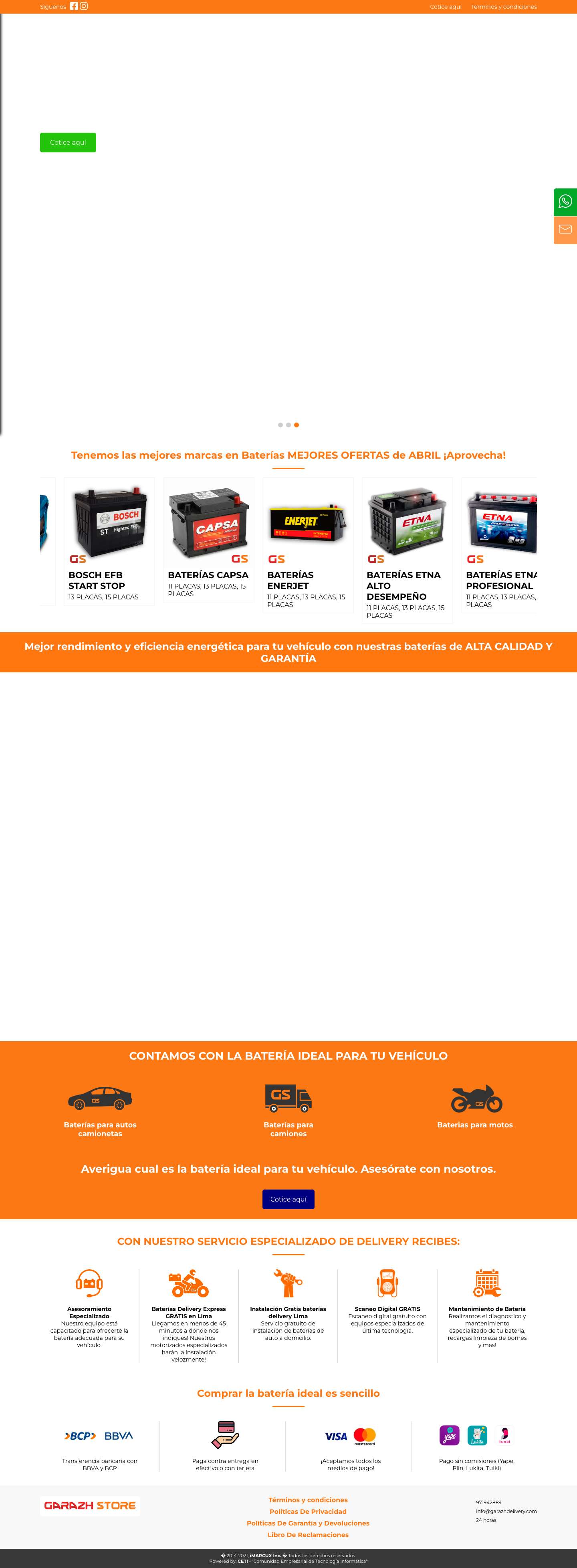 Garazh Store Garazh Store – Batería de auto por delivery e instalación - Full Screenshot