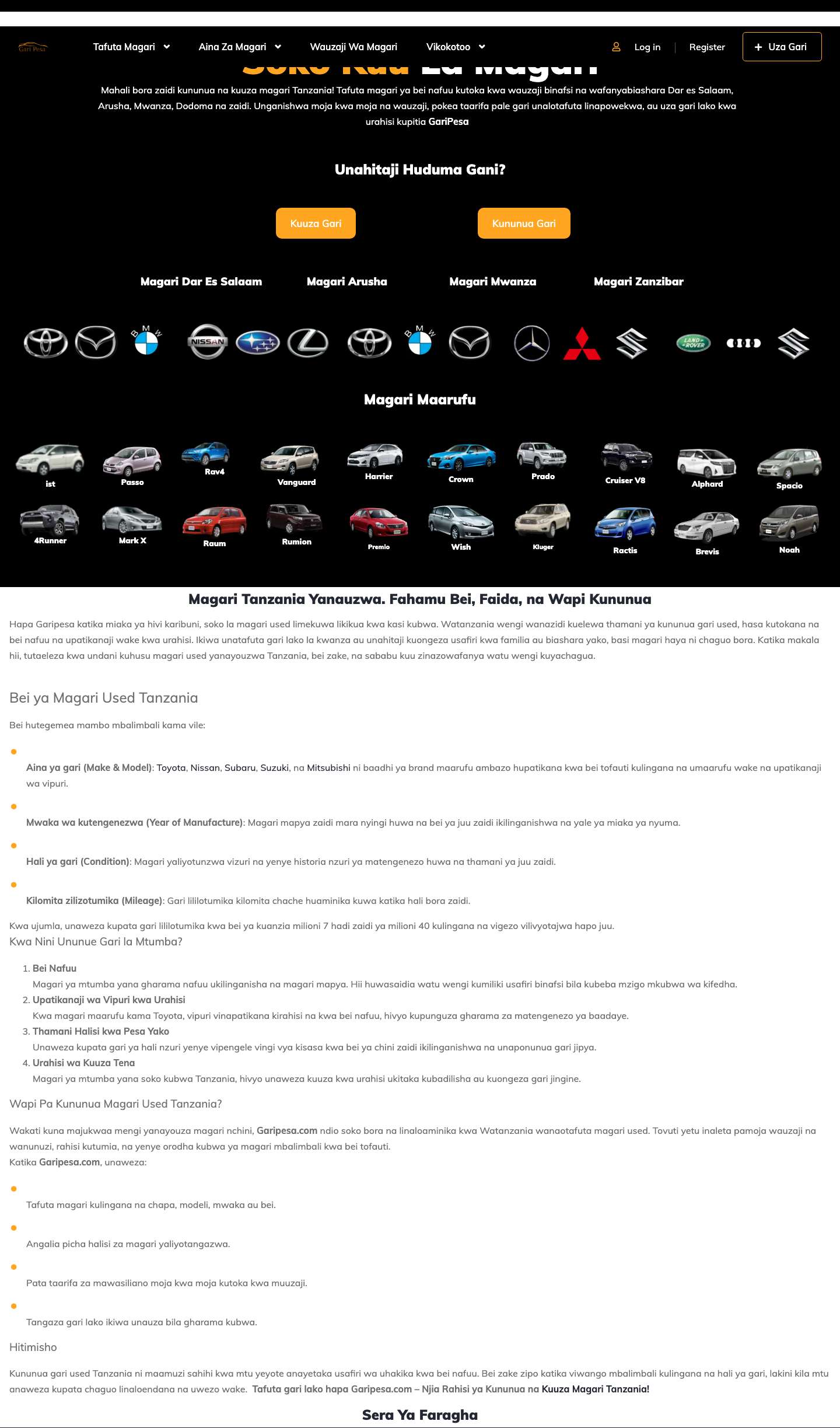 Magari Used Tanzania - Soko Kuu La Magari - Full Screenshot
