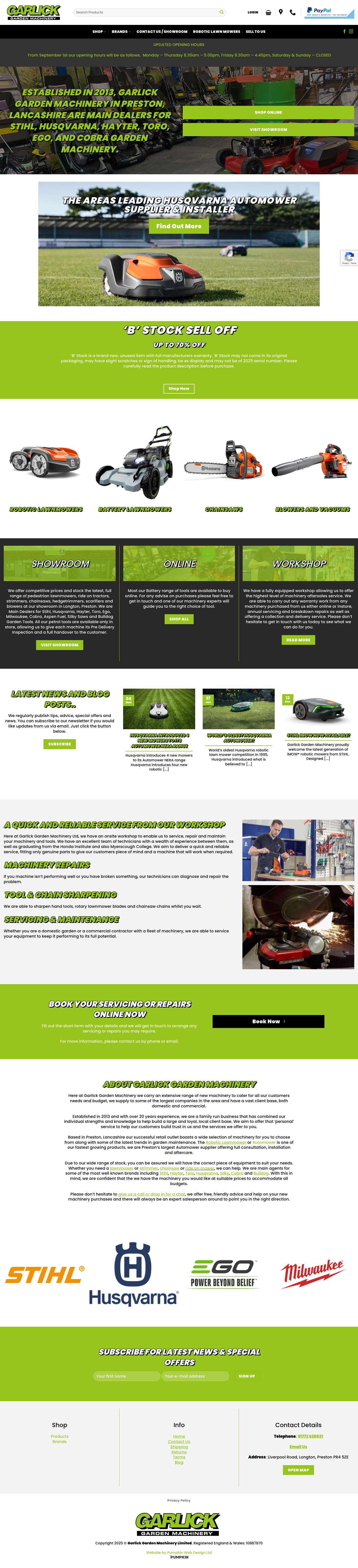 Garden Machinery | Robotic Lawnmowers | Battery Garden Tools - Full Screenshot