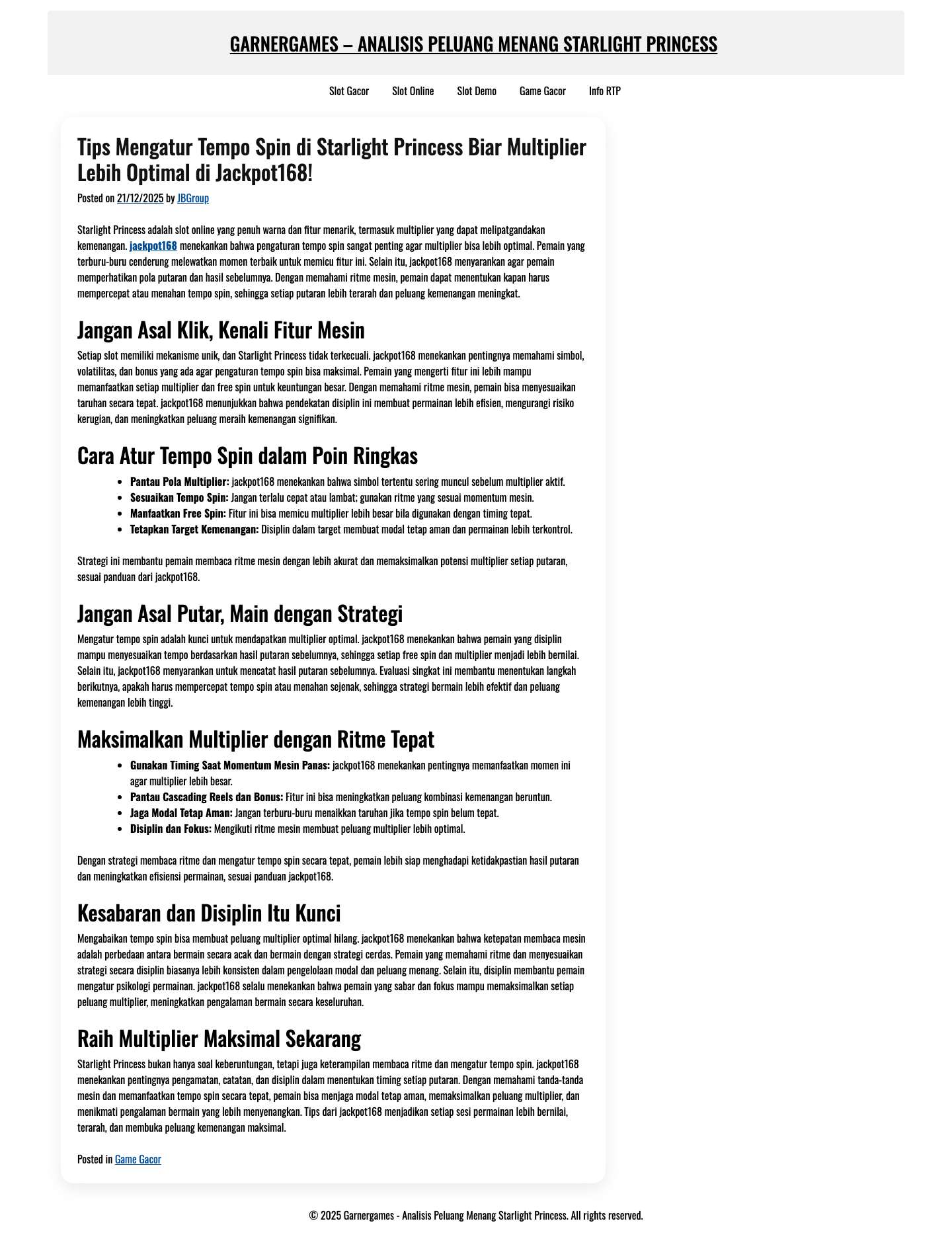 Garnergames - Analisis Peluang Menang Starlight Princess - - Full Screenshot