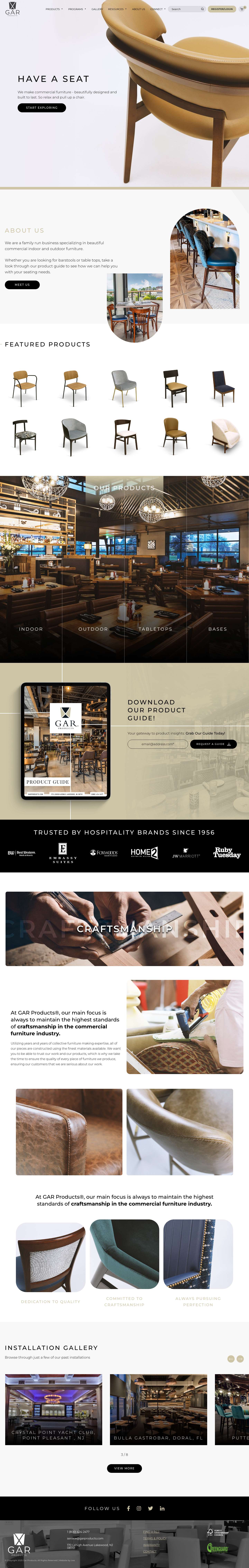 GAR Products | Commercial Furniture | Hospitality Furniture - Full Screenshot
