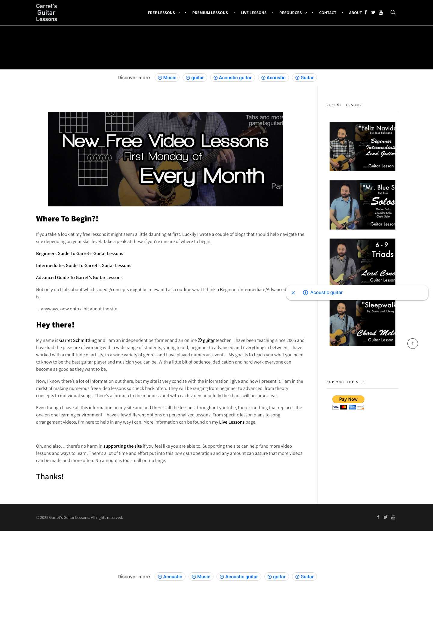 About • Garret's Guitar Lessons - Full Screenshot