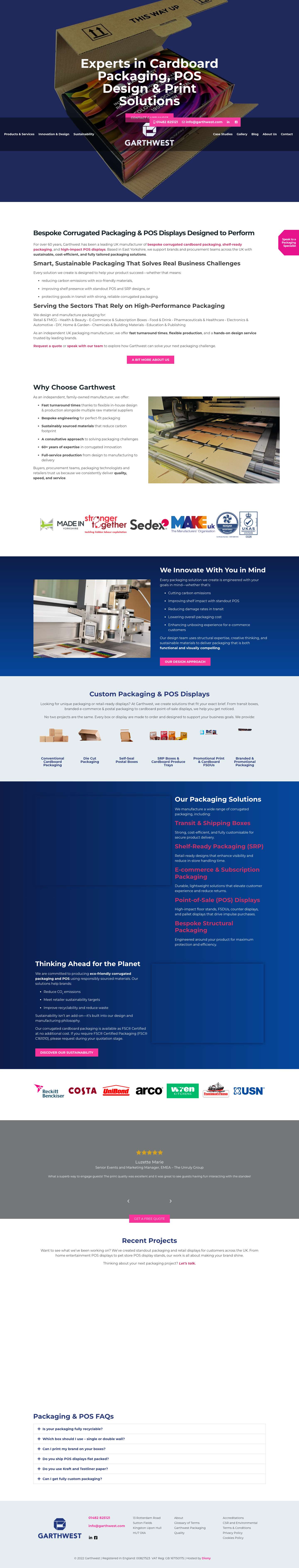 Bespoke Packaging Solutions Yorkshire | Garthwest - Full Screenshot