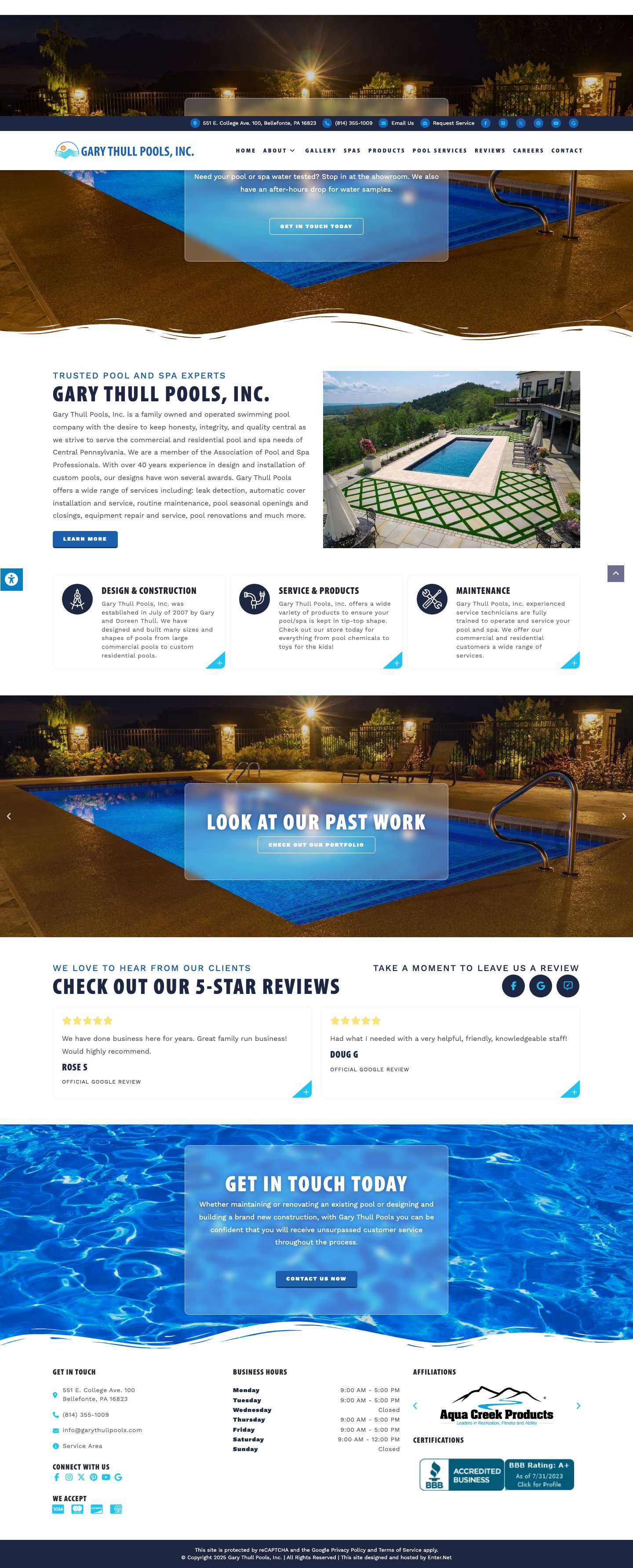 Gary Thull Pools | Trusted Pool and Spa Experts | Bellefonte PA - Full Screenshot