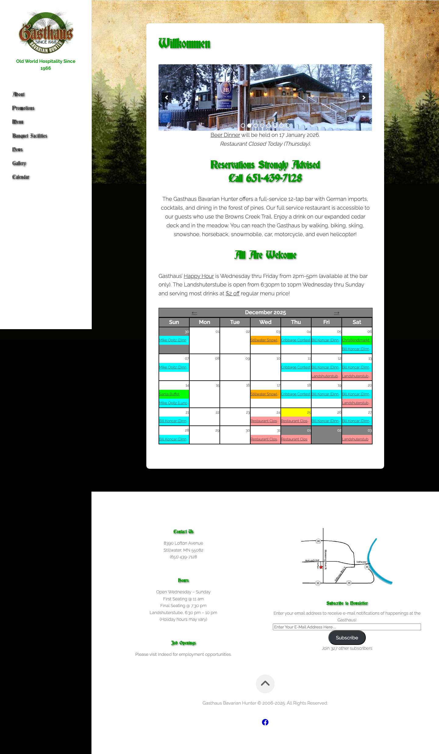 Gasthaus Bavarian Hunter – Old World Hospitality Since 1966 - Full Screenshot