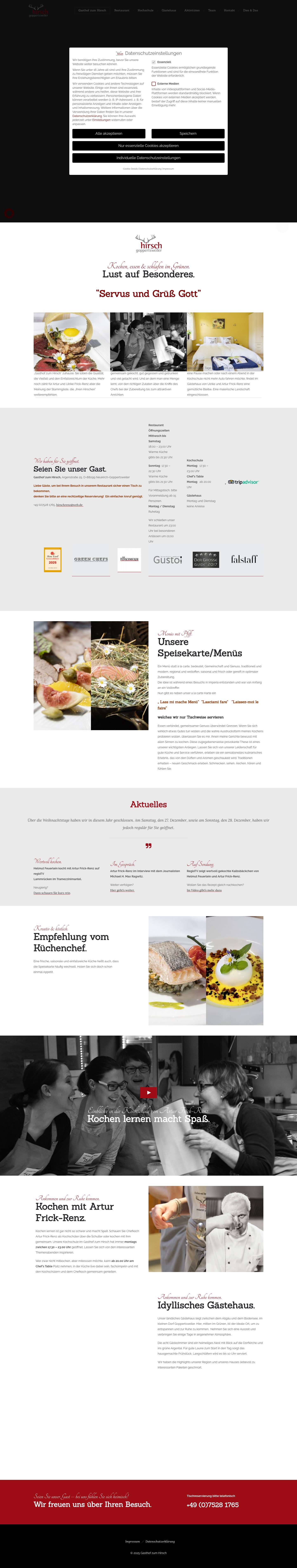 Gasthof zum Hirsch Goppertsweiler/Neukirch/Tettnang I Restaurant Kochschule Gästehaus - Full Screenshot