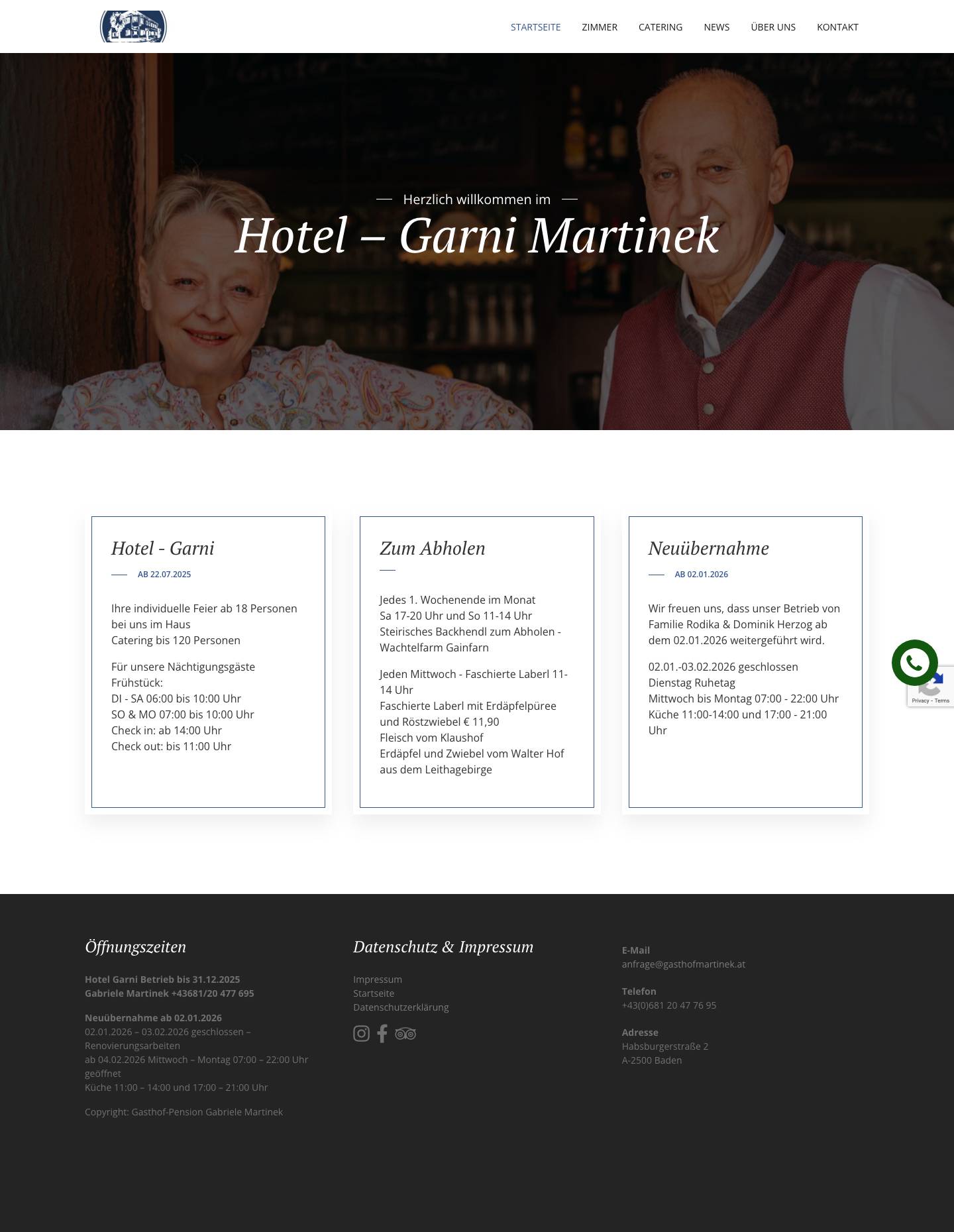 Hotel – Garni Martinek – Herzlich willkommen im - Full Screenshot