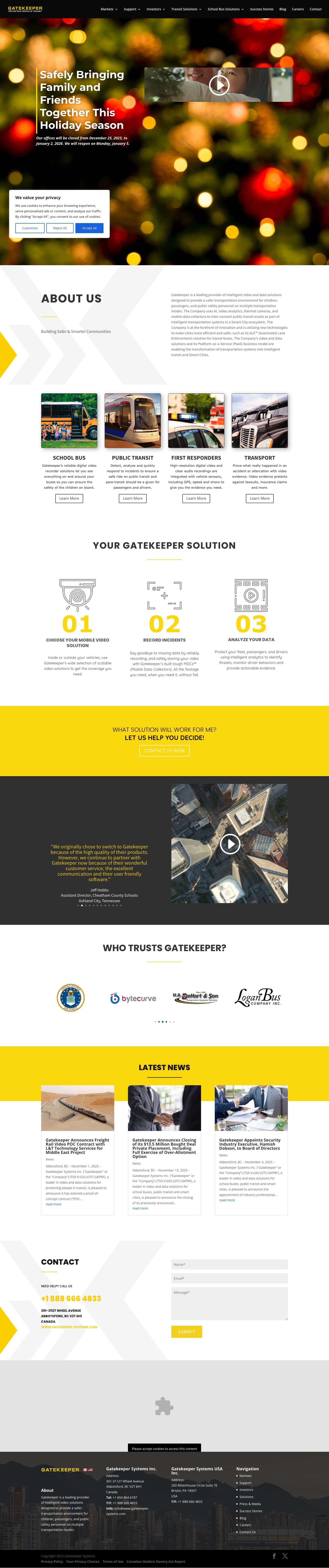 Gatekeeper Systems - Video, Data & Safety Solutions for Transit and School Buses - Full Screenshot