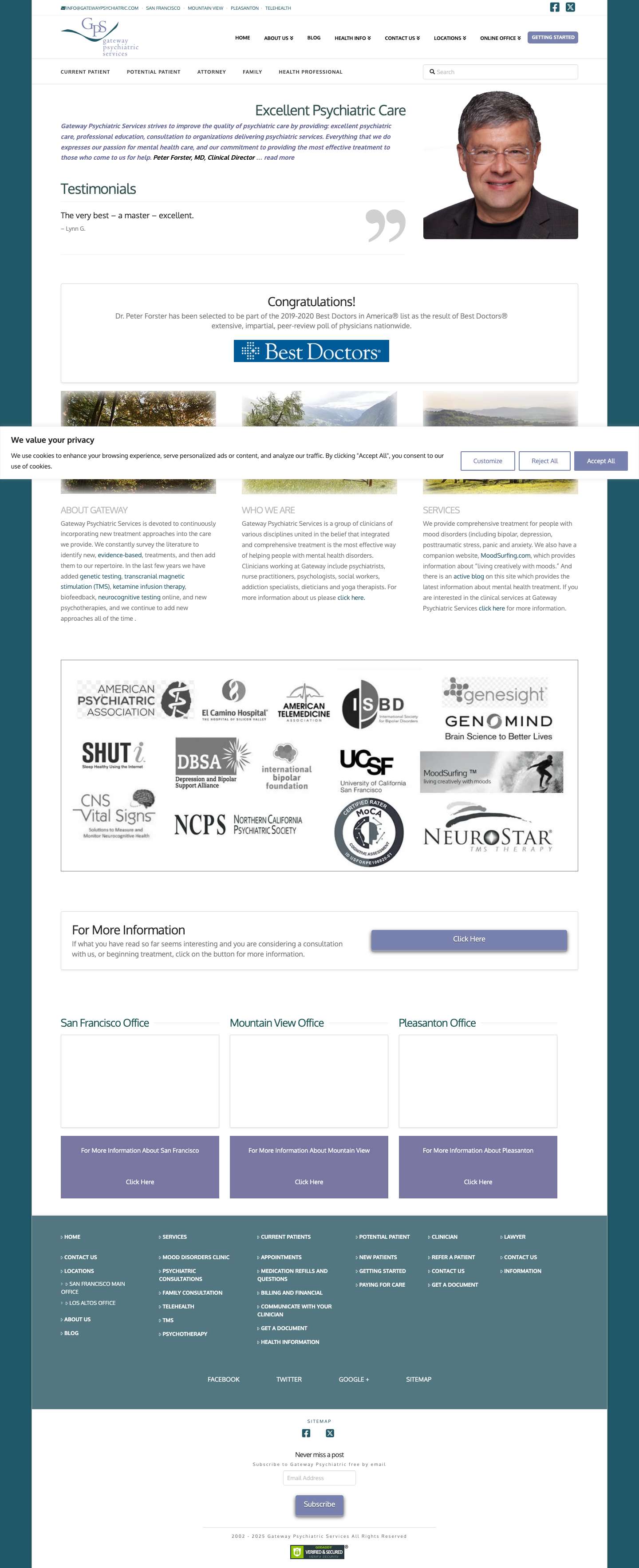 Gateway Psychiatric Services San Francisco, Pleasanton, Mountain View - Full Screenshot