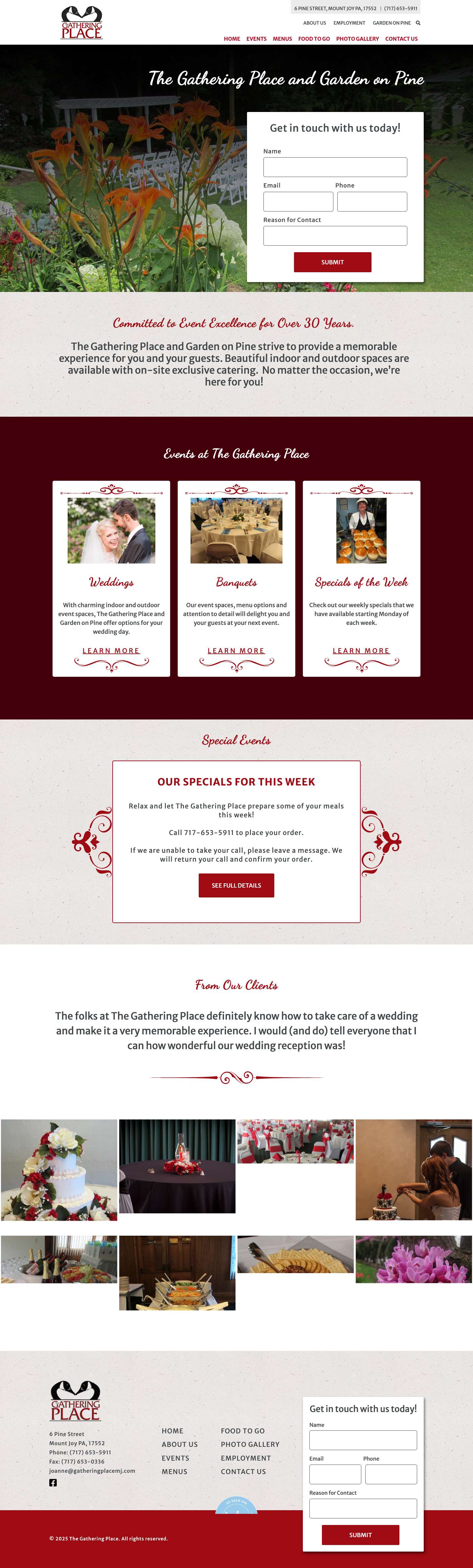 The Gathering Place - Lancaster County Banquets, Weddings and More. - Full Screenshot