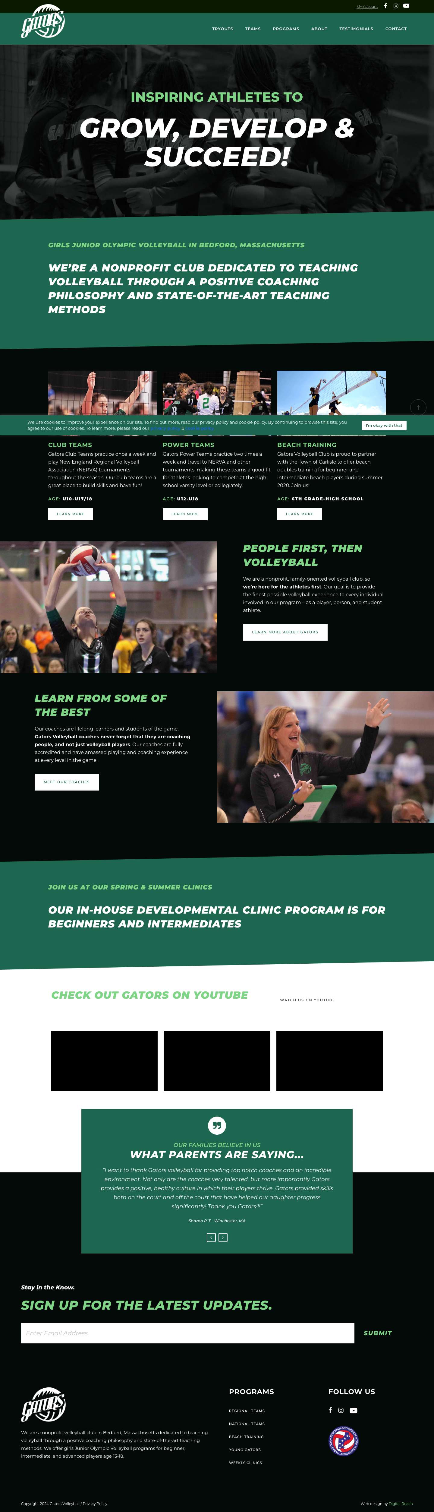 Gators Volleyball Club Junior Olympic Volleyball in Bedford MA - Full Screenshot