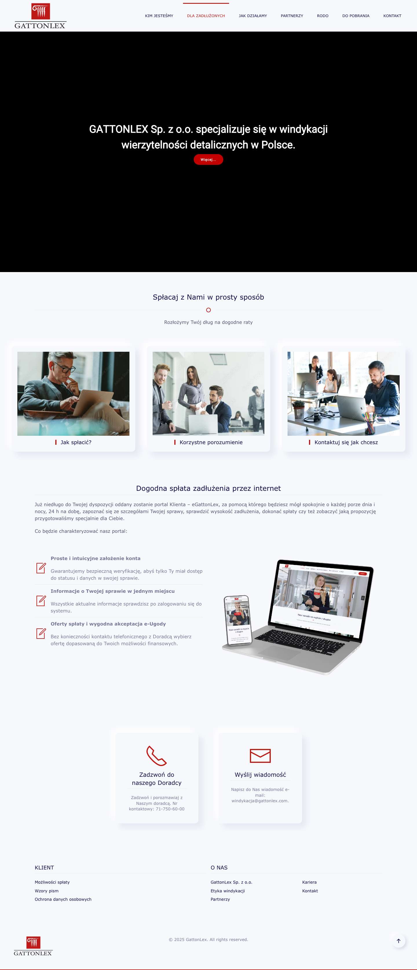 Gatton Lex – jest jedną z firm wyspecjalizowanych w windykacji wierzytelności detalicznych w Polsce. - Full Screenshot