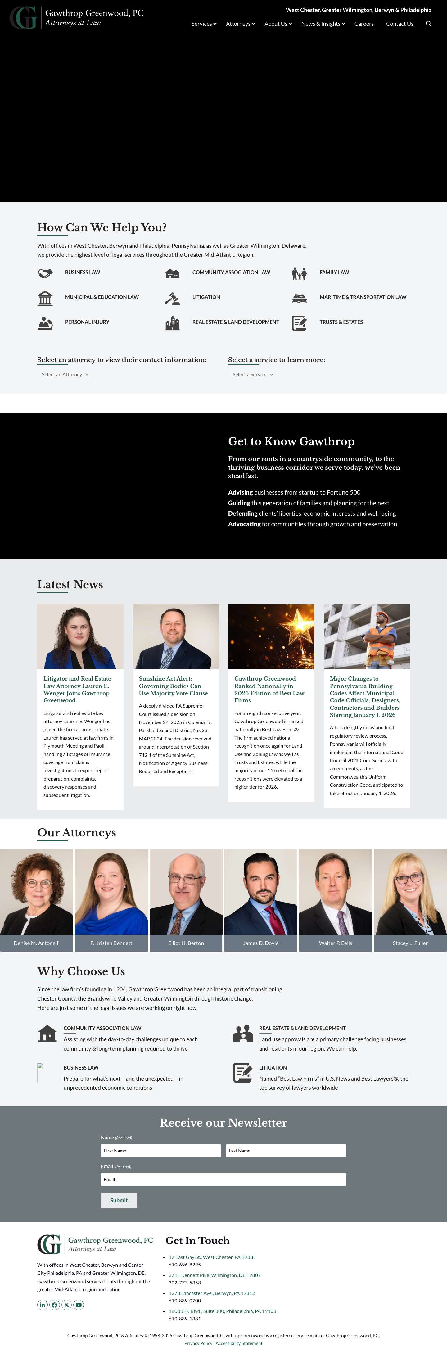 Attorneys at Law | Chester County, West Chester & Wilmington | Gawthrop - Full Screenshot