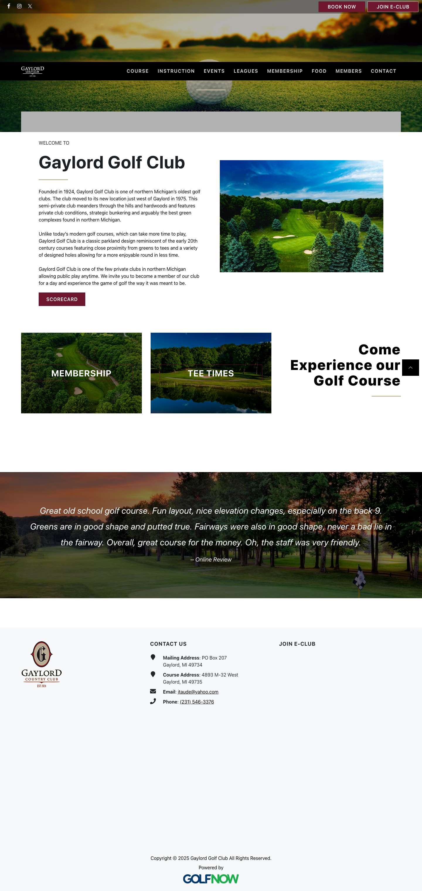 Homepage - Gaylord Golf ClubFacebookInstagramTwitter - Full Screenshot