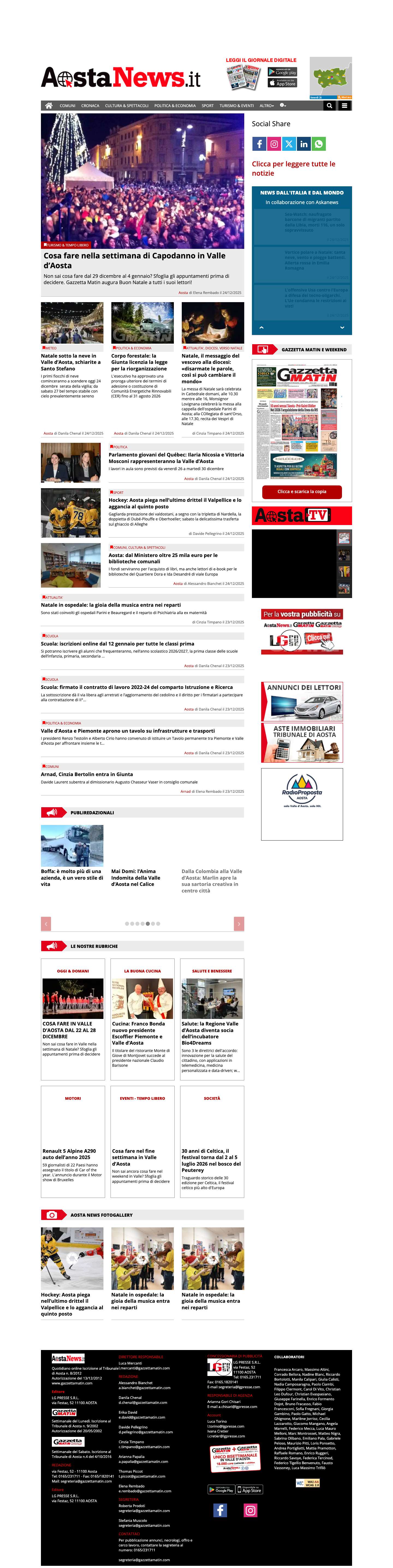 Home - Aosta News, notizie di cronaca, informazioni sportive, news, eventi e spettacoli della Valle d'Aosta - Full Screenshot