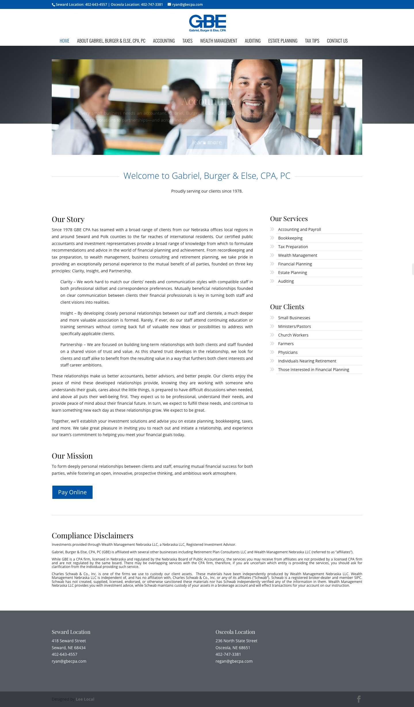 Gabriel, Burger & Else, CPA | Seward & Osceola, NE - Full Screenshot