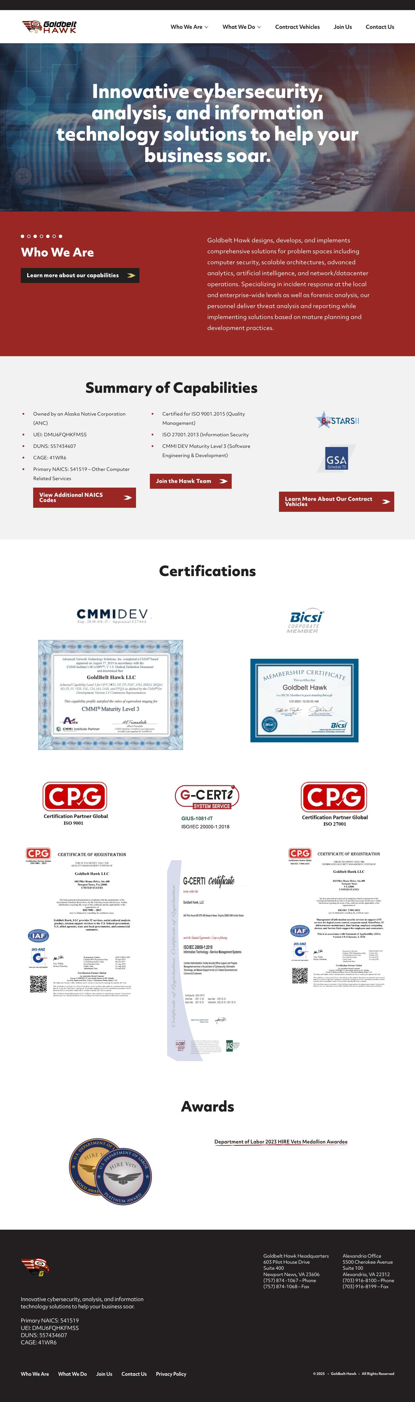 Goldbelt Hawk - Cybersecurity, Analysis, and Information Technology Solutions - Full Screenshot