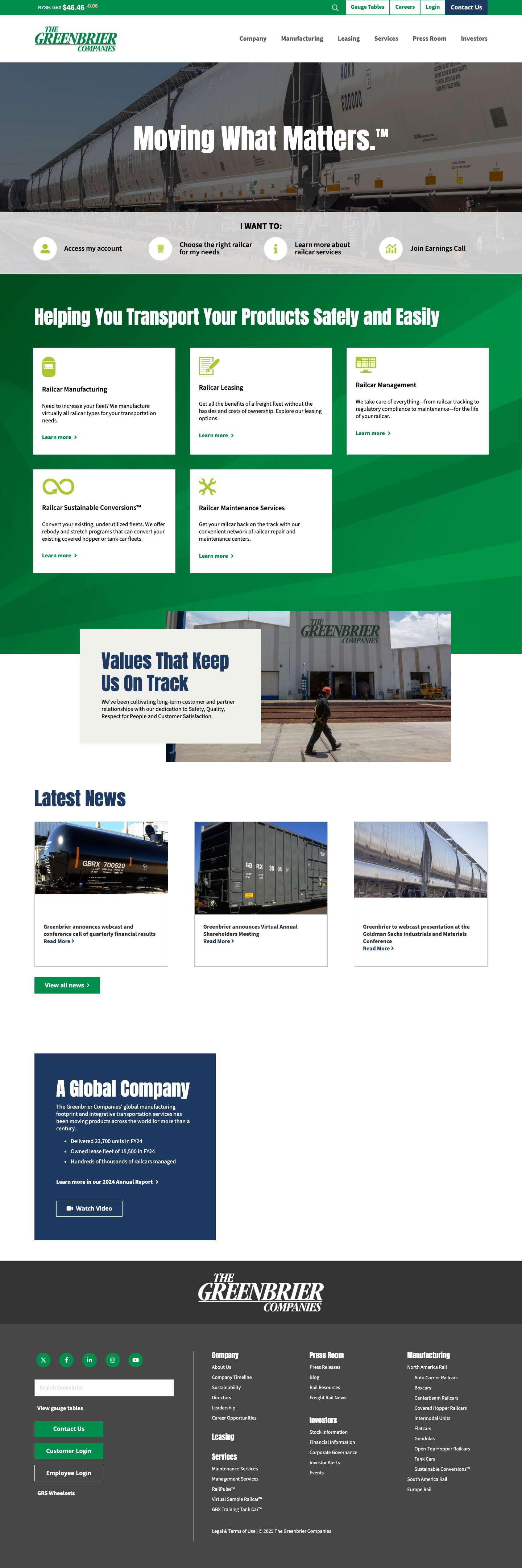 Greenbrier | Global Railcar Manufacturer, Leasing & Maintenance Leader - Full Screenshot