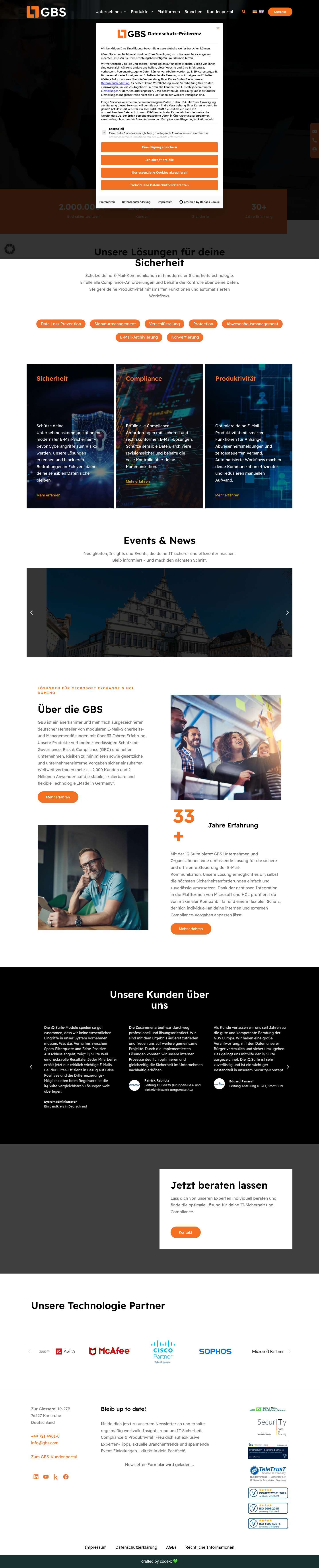 GBS Europa – Cybersecurity & GRC-Lösungen für Unternehmen - Full Screenshot