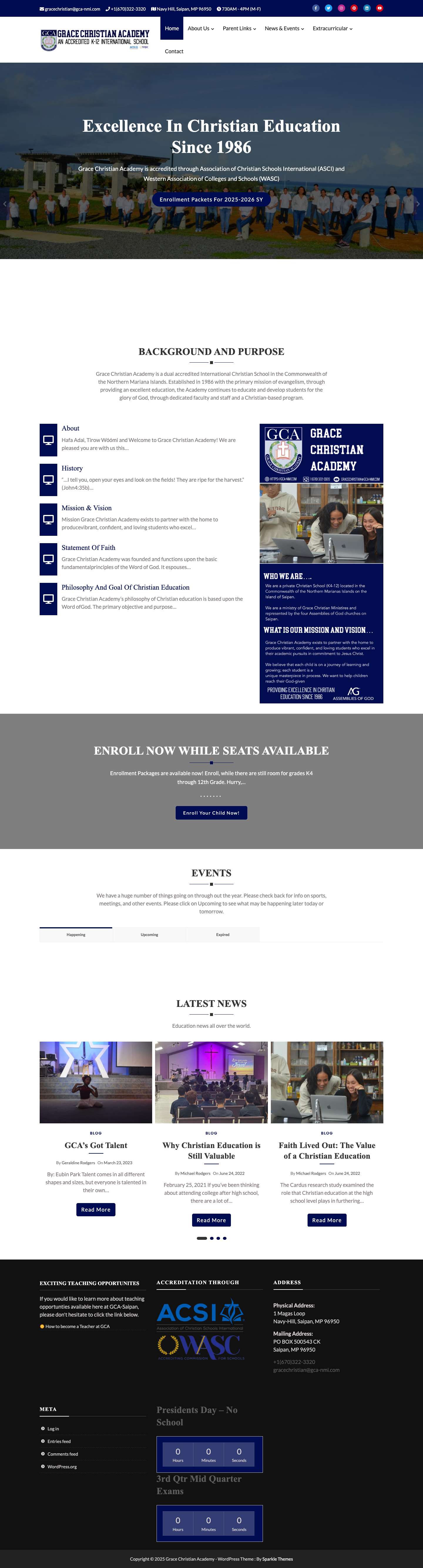 Grace Christian Academy – Excellence in Christian Education – Founded 1986 - Full Screenshot