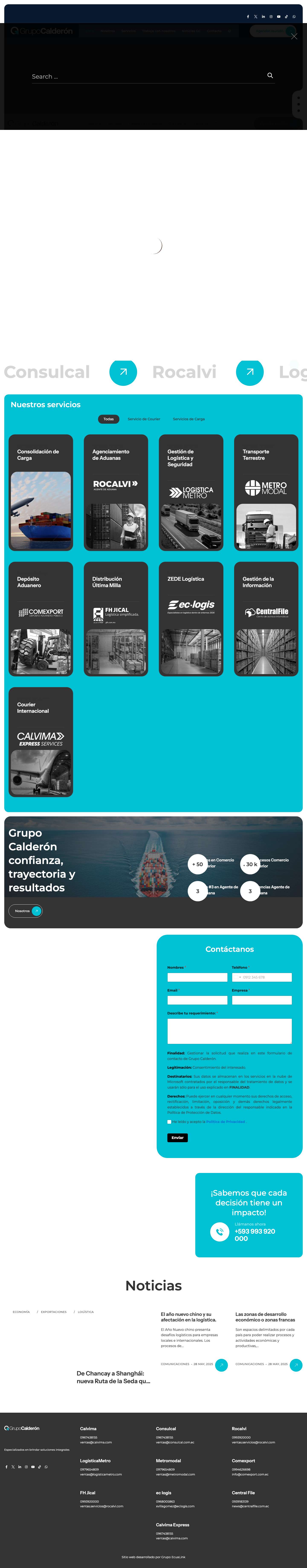 Inicio - Grupo Calderón - Importación y Exportación - Experto Comercio Exterior en EcuadorWhatsApp - Full Screenshot