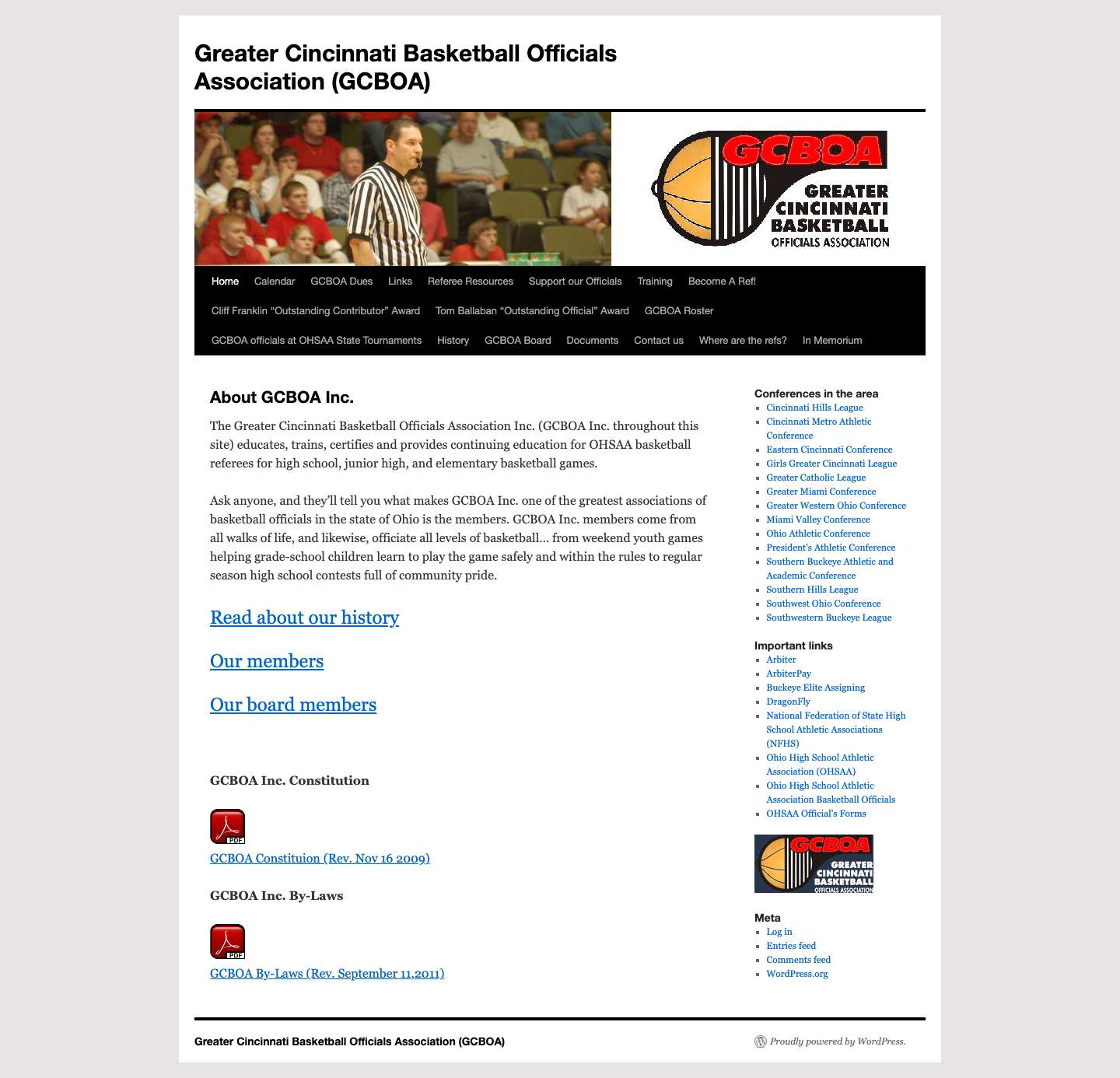 Greater Cincinnati Basketball Officials Association (GCBOA) - Full Screenshot